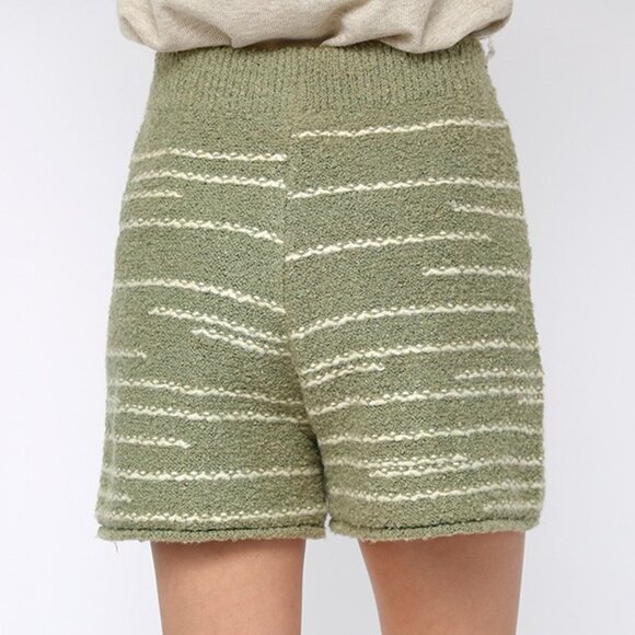 GIGIO Sage Striped Knit Shorts | Soft Lounge High Waist Shorts - Picture 4 of 4
